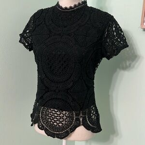 Ultra Pink Lace Crochet blouse. Has stretch.